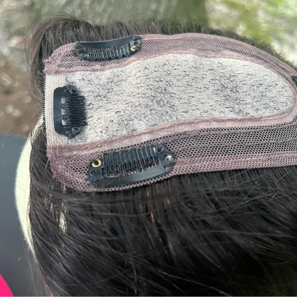 100% HUMAN HAIR TOPPER WIG CLIP IN TOUPE DARK BROWN SHORT GUC SMALL BASE